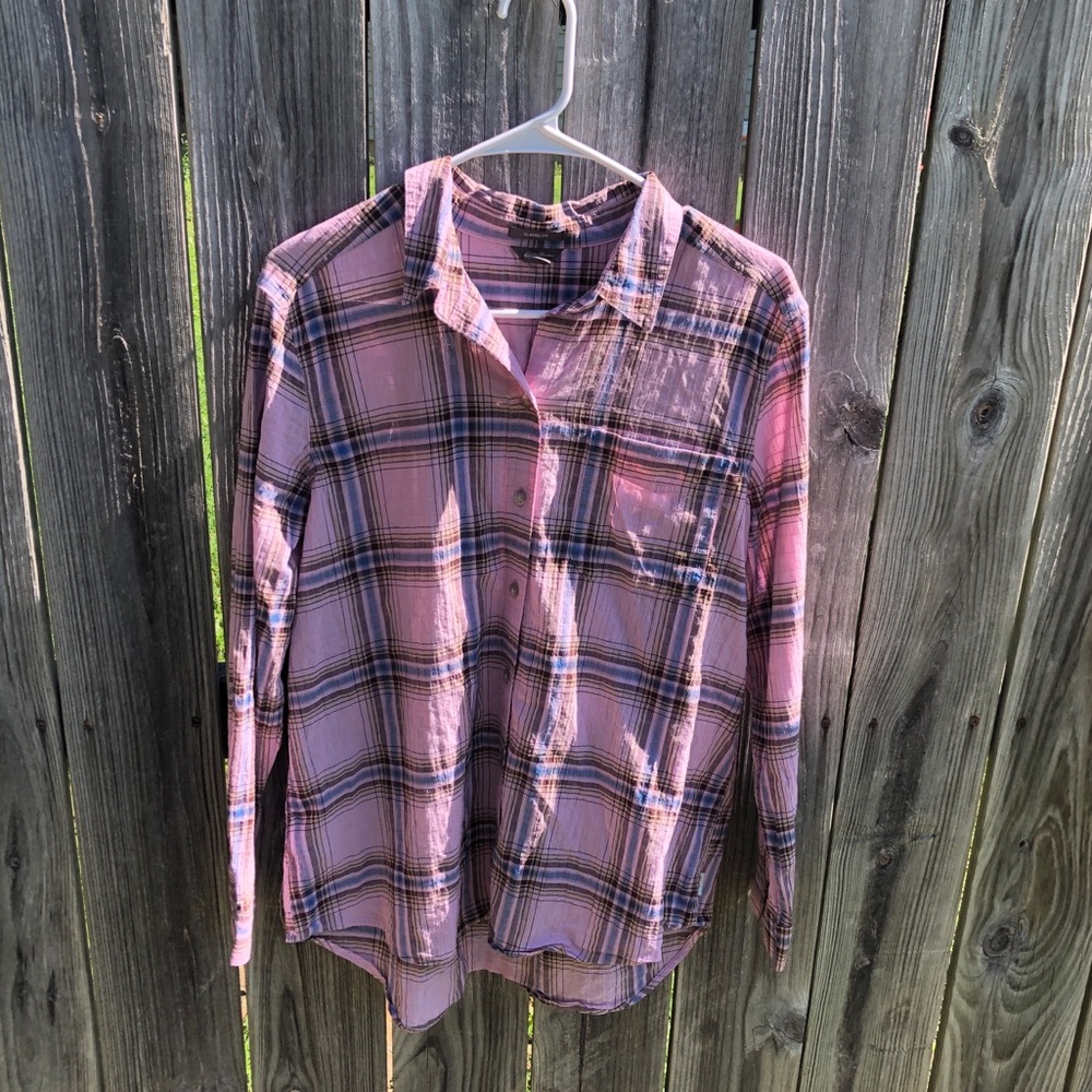 Eddie Bauer Classic Fit Pink Plaid Button-Down